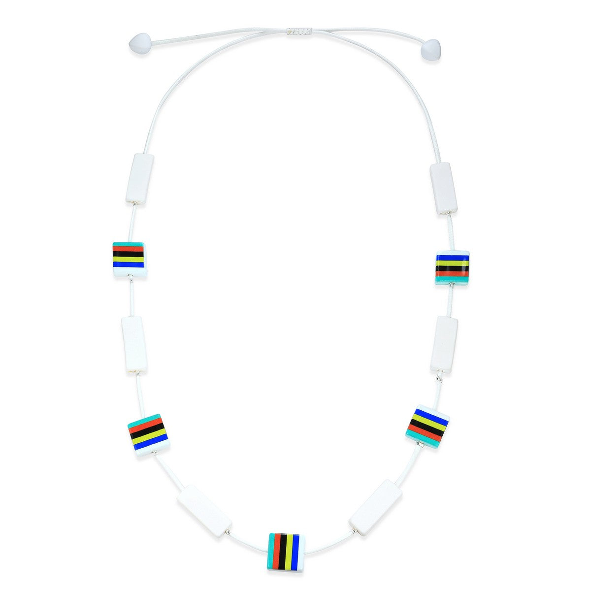 Multicolour/White Blocks Rope-style Long Necklace YD12047BKW