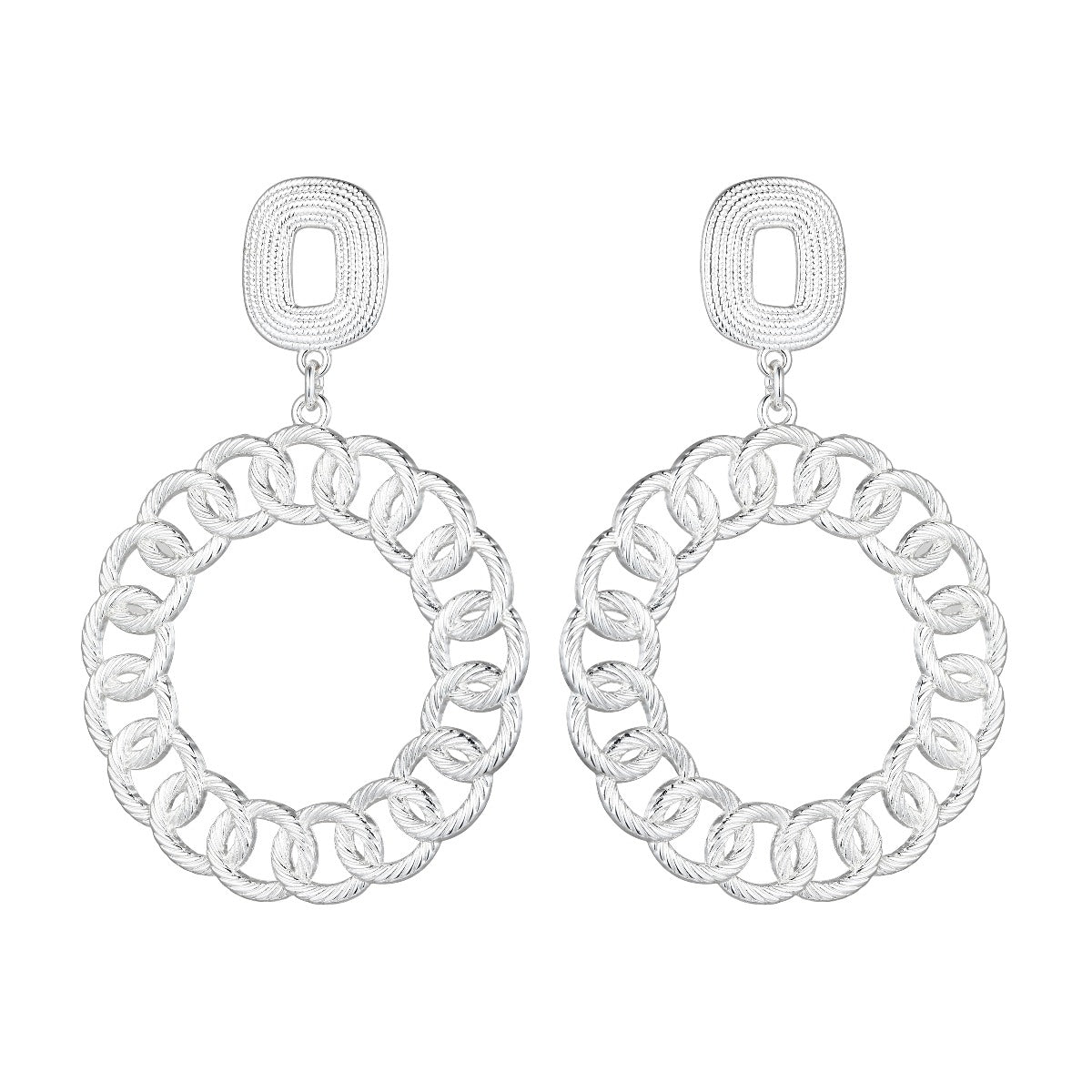Miniature Chain Link Ring Earrings - Silver YD20803SLR