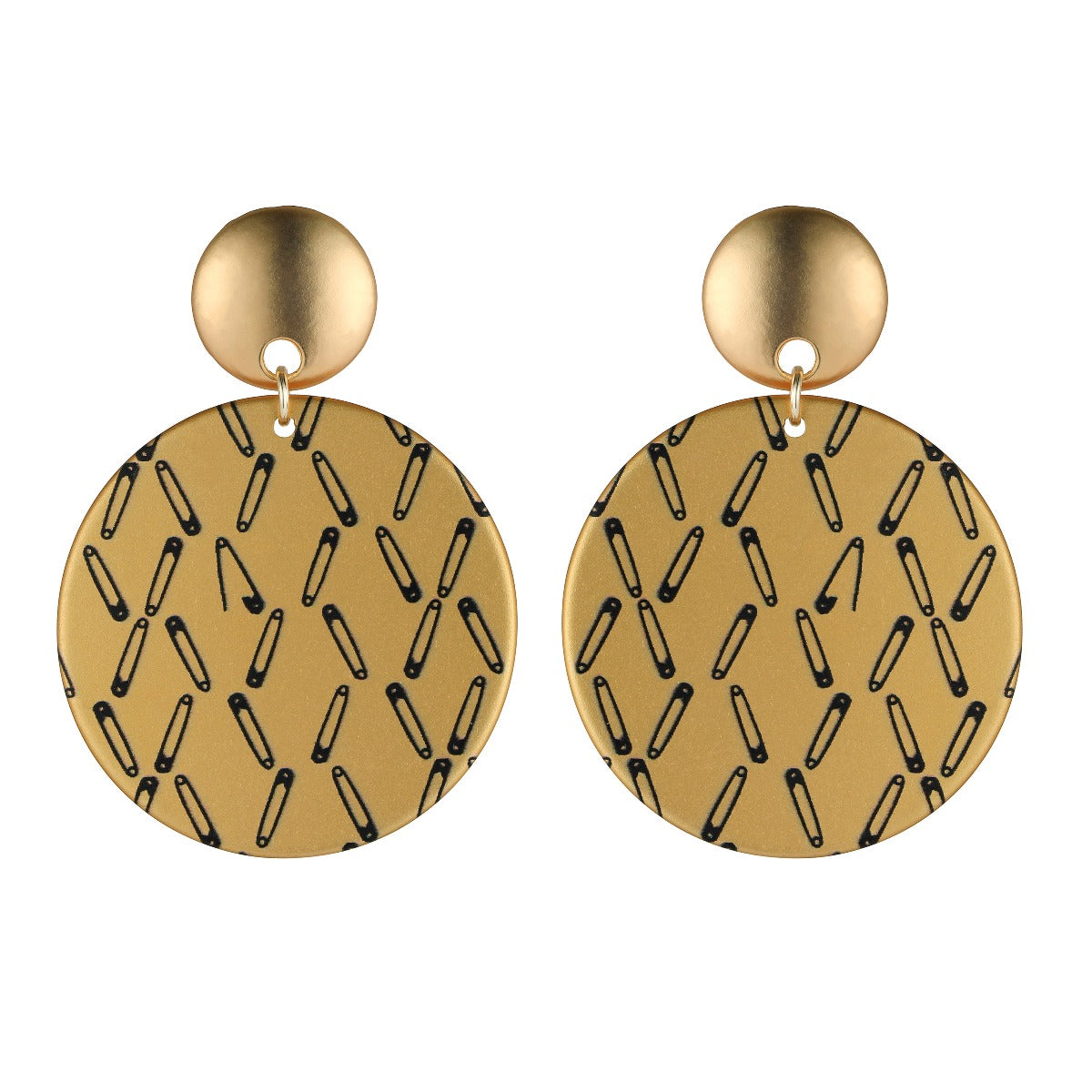 Round Fashion Earrings with Safety-Pin Pattern YD20845YGD