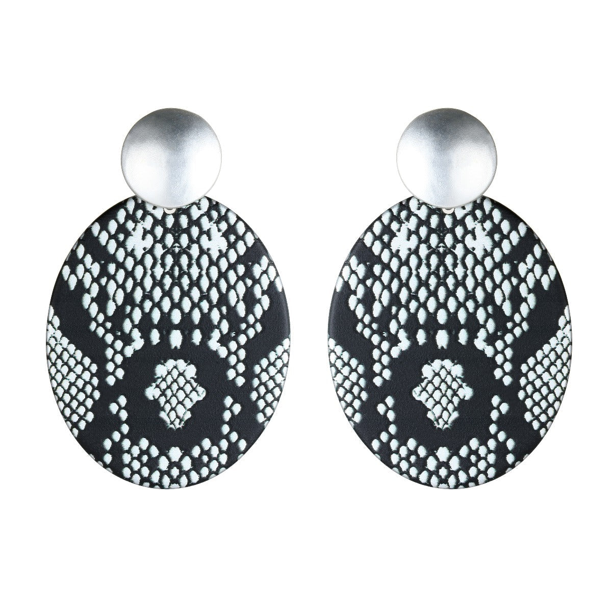 Patterned Circle Fashion Earrings - Black & White YD20846SLR