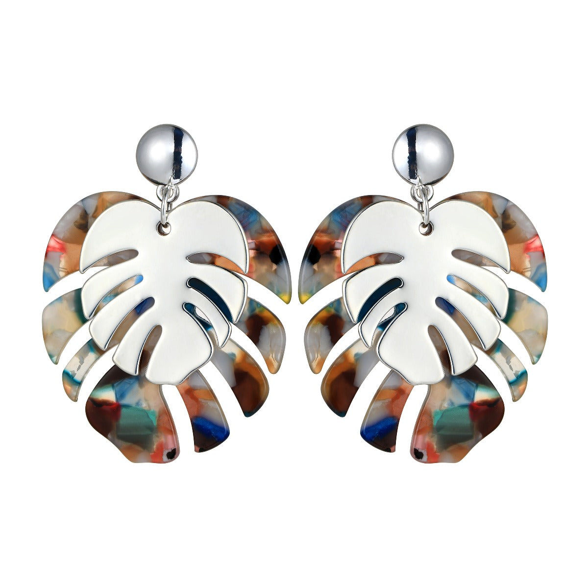 Tribal Print Leaf Design Fashion Earrings - Silver YD21848SLR
