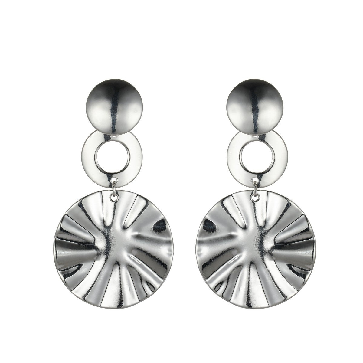 Silver Textured Disk Earrings YD21814SLR