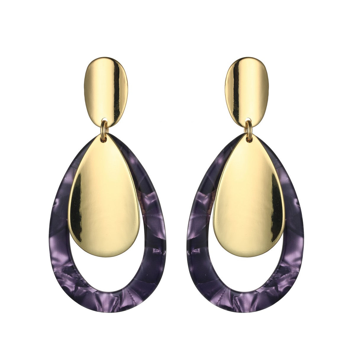 Tear Drop Dangly Earrings - Purple YD21832PUR