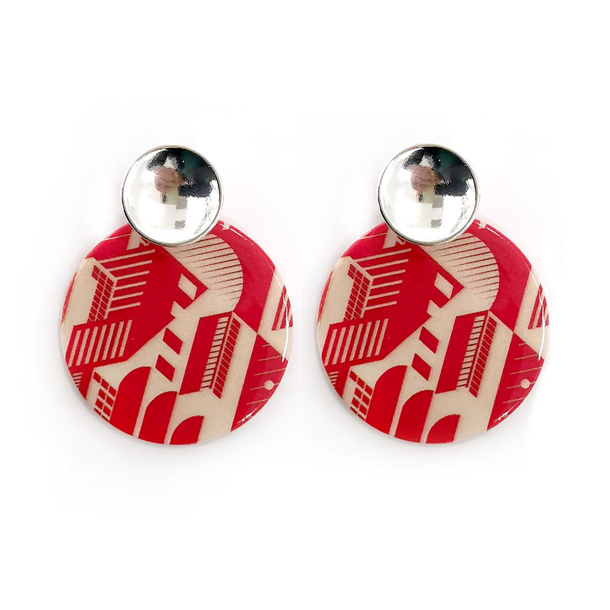 Geometric Pattern Round Stud Earrings - Orange YD21850ORG