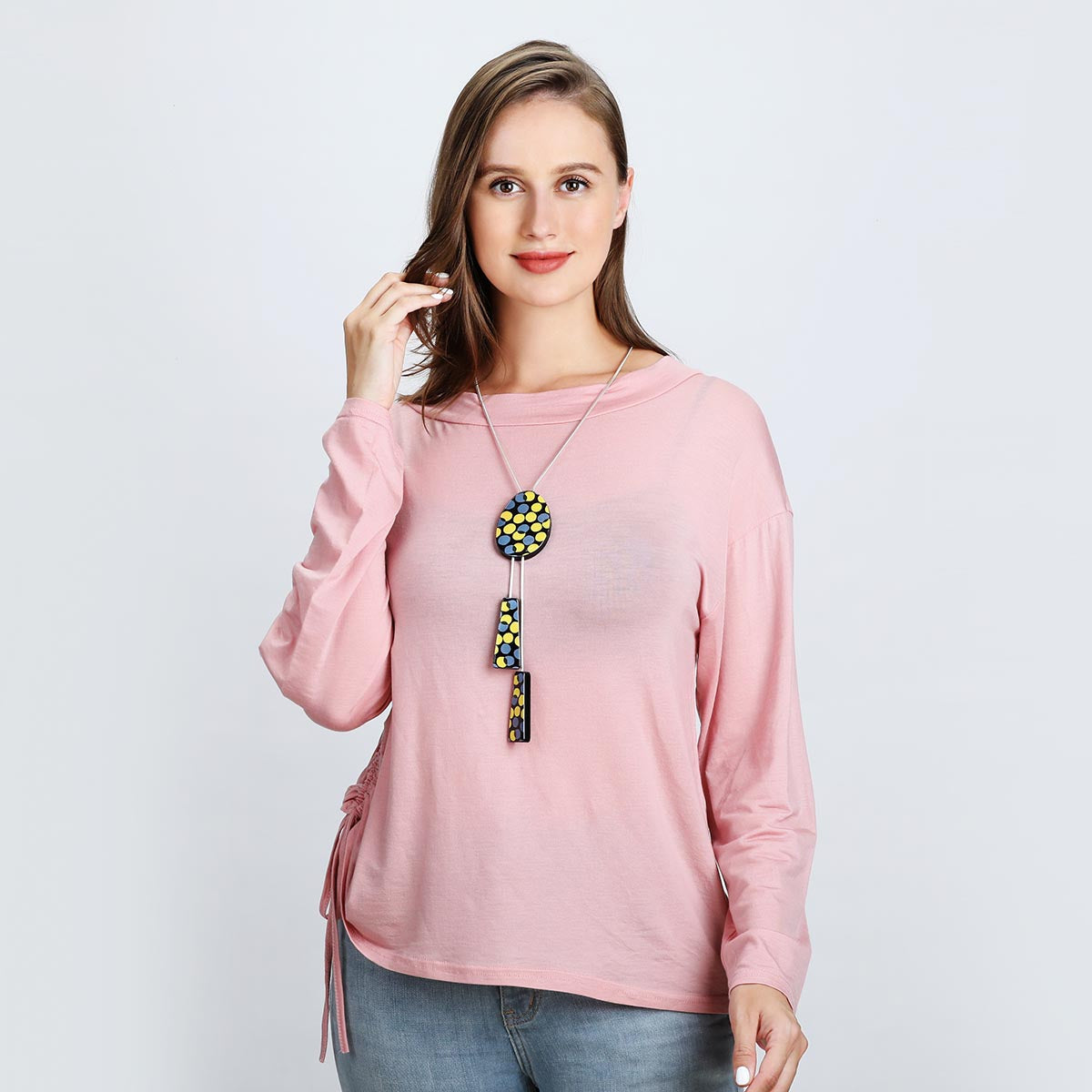 Yellow Polka-Dots Oval Pendant Long Necklace YD22017YEL