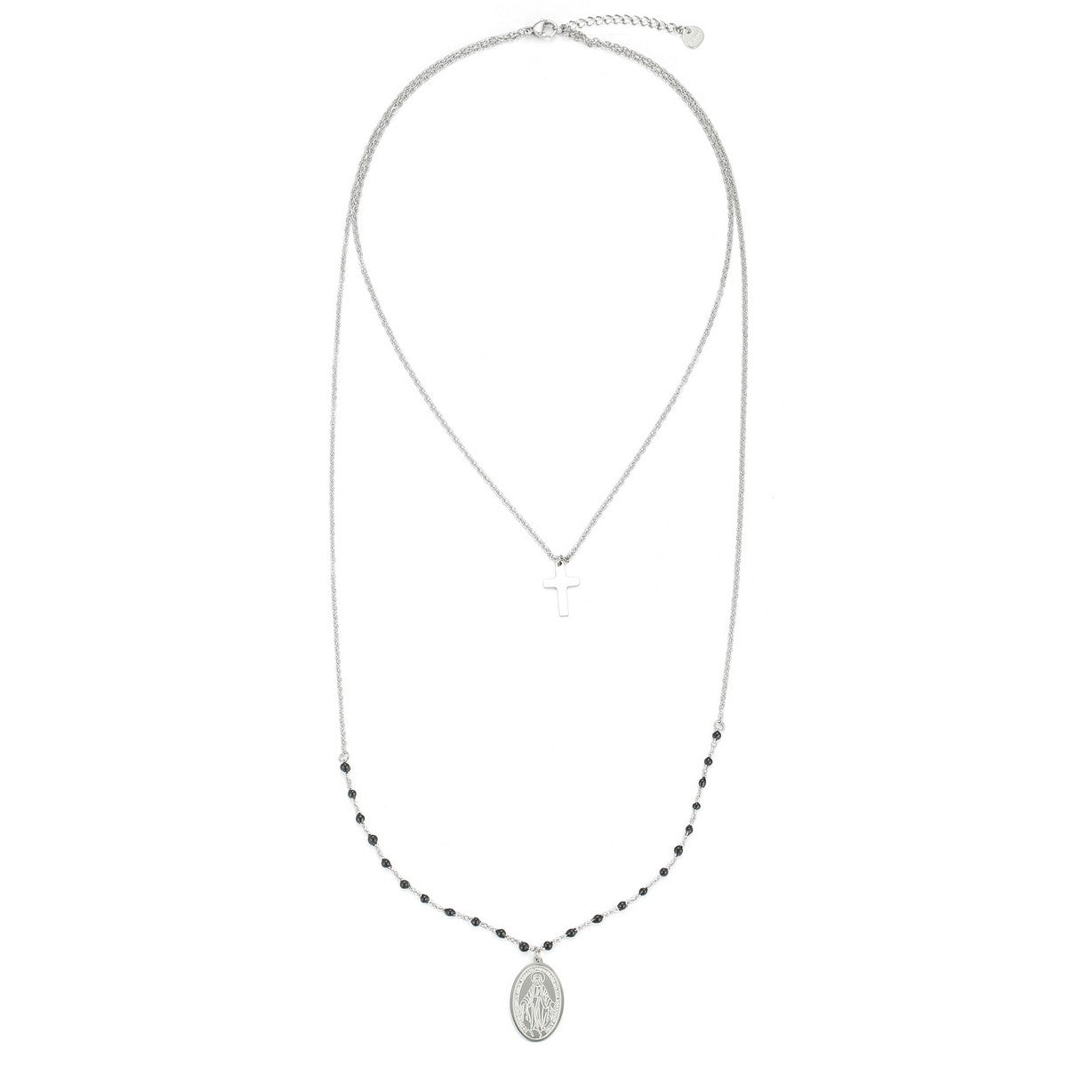 Cross and Pendant Beads Long Necklace - Silver (YD29056SLR)