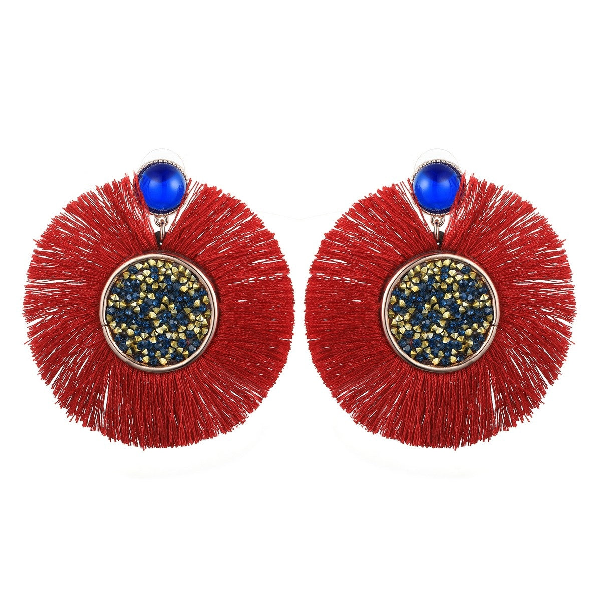 Round Tassel Earrings - Rose Gold-Red (YD38E05RGD)