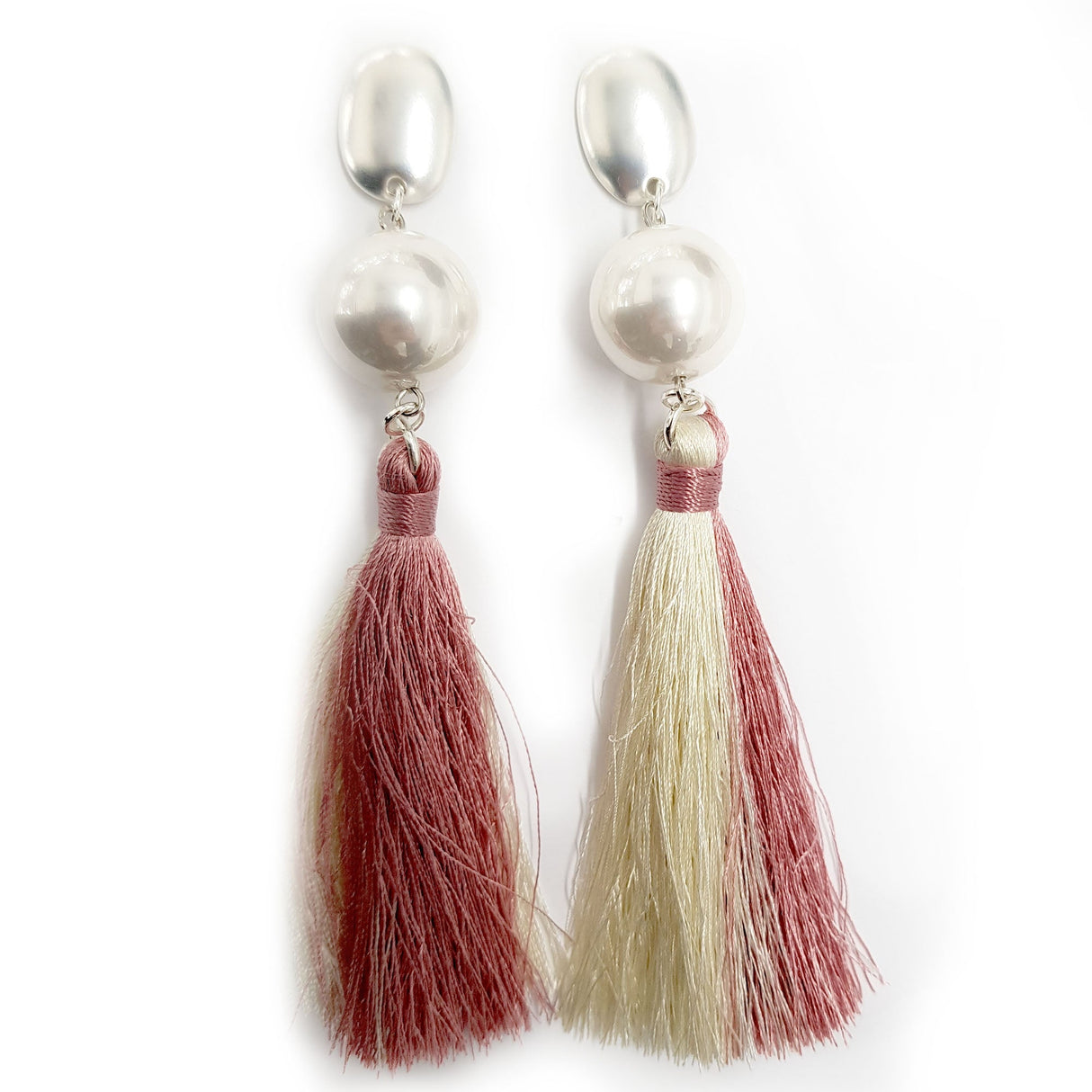 Pearly Tassel Dangle Earrings - Silver-Pink (YD38E07SLR)
