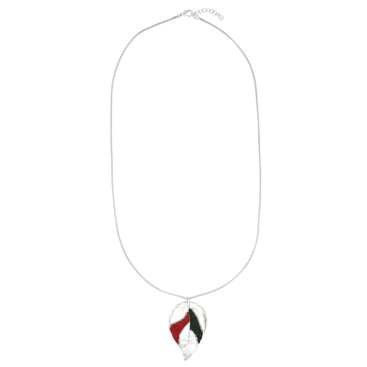 Leaf Shape Pendant Long Necklace - Silver-Red (YD48023MUL)