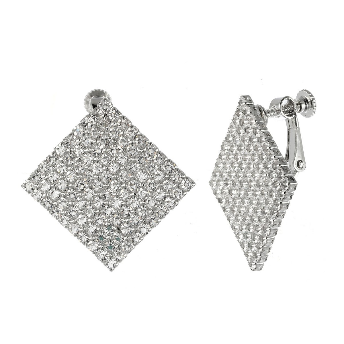 Diamond Shape Diamantes Earrings - Silver (YE19031SLR)