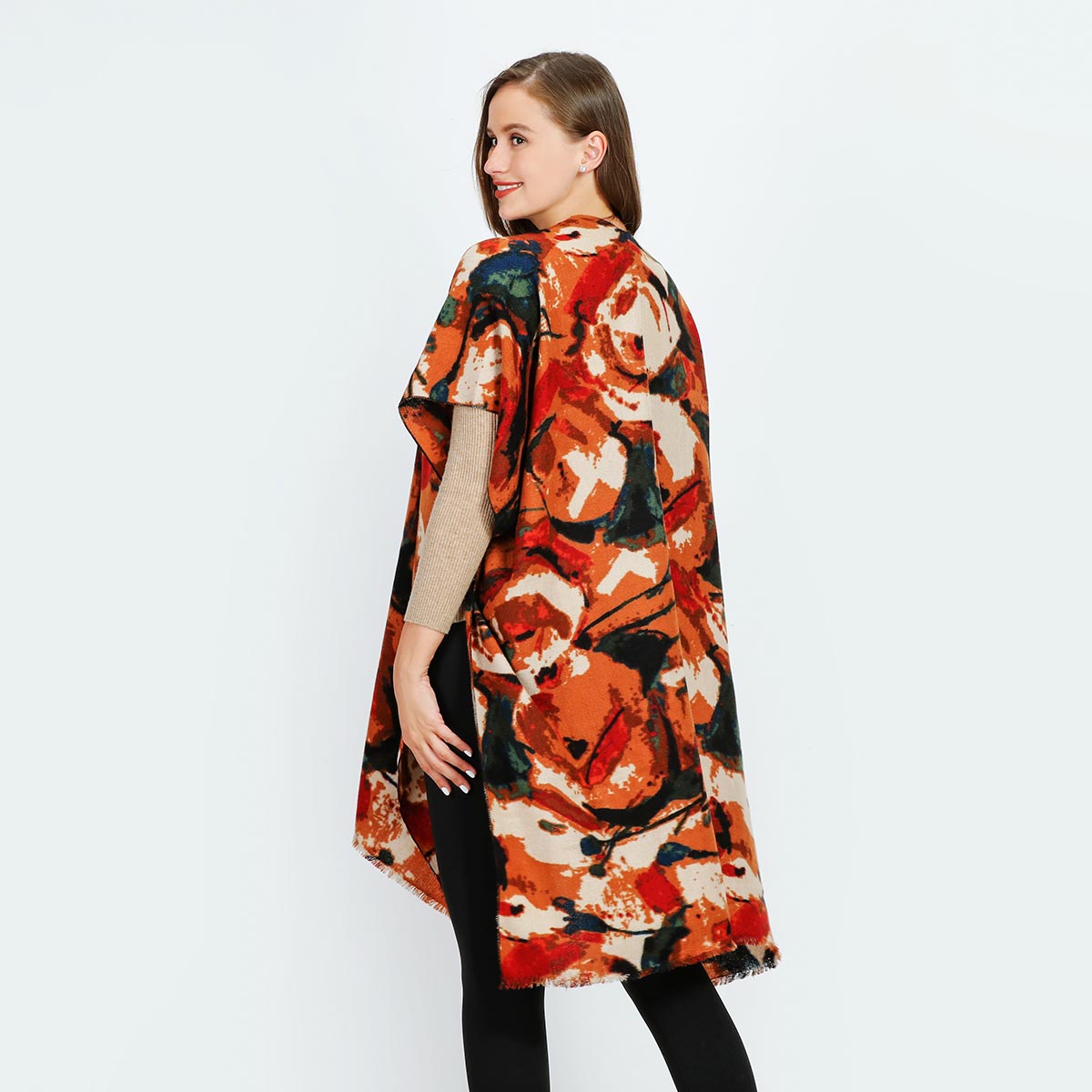 Orange Swirl Pattern Soft Touch Kimono YF22002ORG