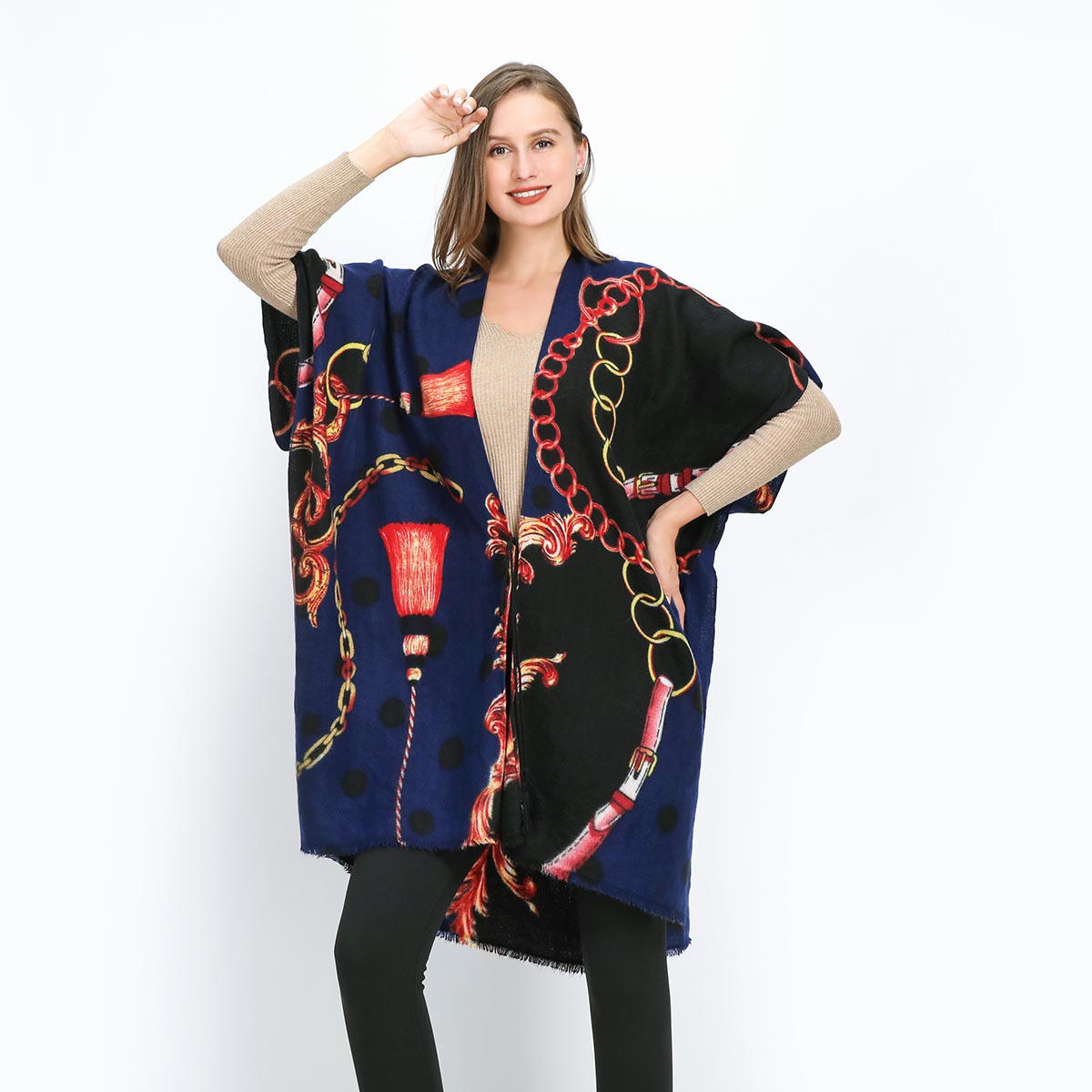 Blue and Red Patterned Soft Feel Kimono YF22007BLU