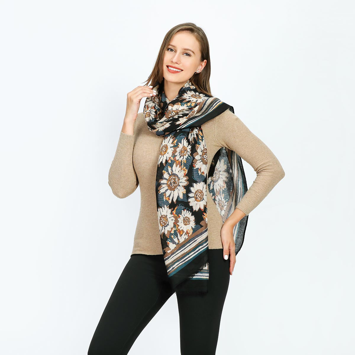 Sunflower Design Scarf - Orange YF22504ORG