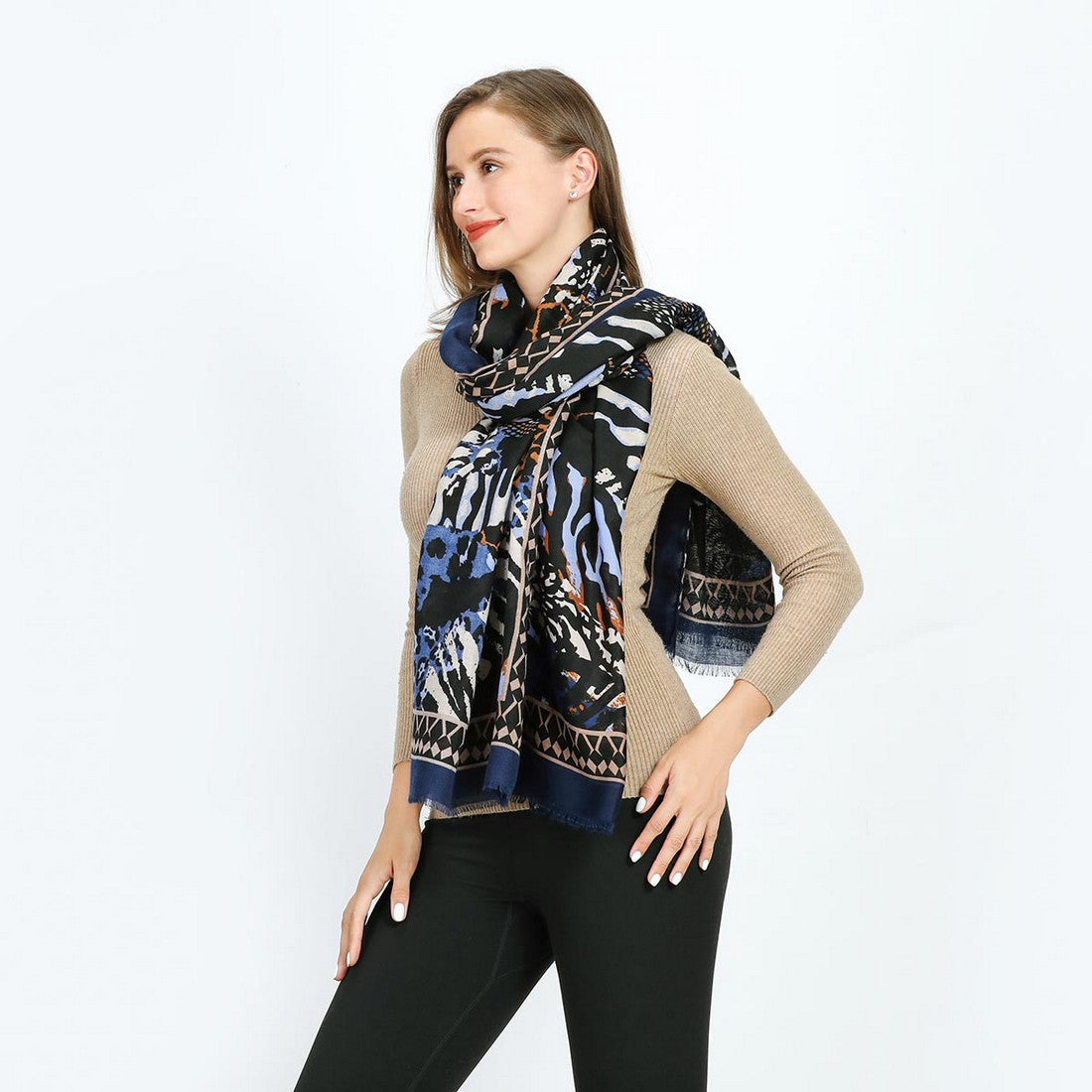 Mixed Print Fashion Scarf - Blue YF22510BLU