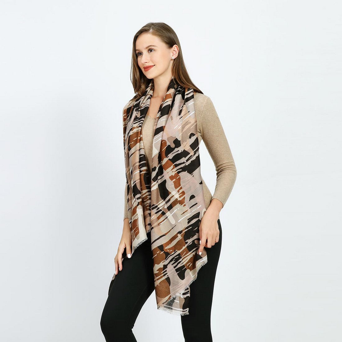 Khaki Camo Print Mixed Cotton Scarf YF22513KHA