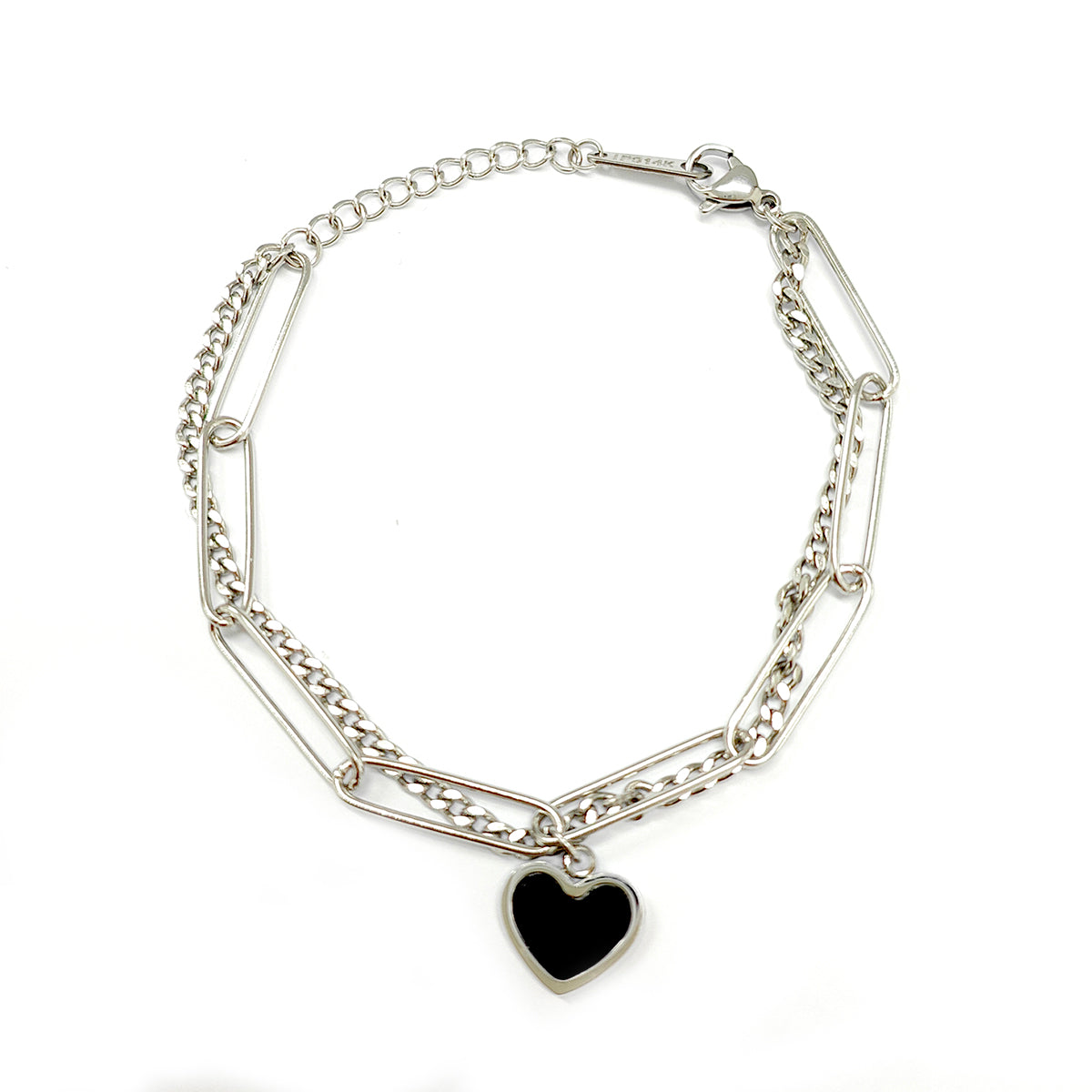 Paperclip And Fine Chain Pearlised Enamel Heart Bracelet YG22902SLR