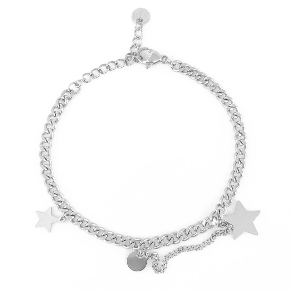 Sliver Stainless Steel Bracelet with Pendants And Cut Stones