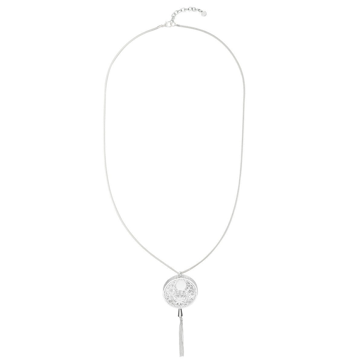 Hollow Designed Circle with Tassel End Necklace - Silver (YJ28047SLR)