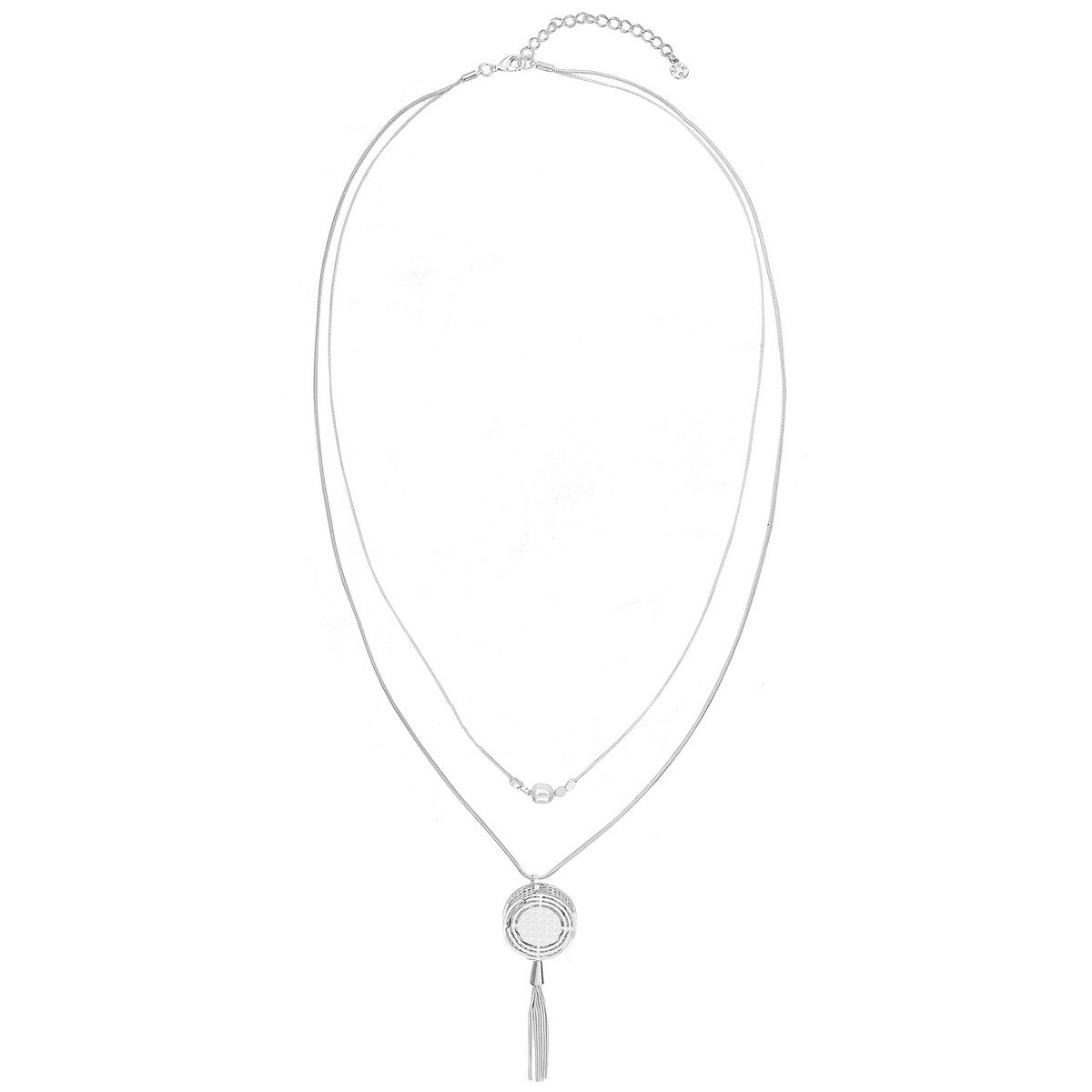 Hollow Circle with Tassel End Long Necklace - Silver (YJ28048SLR)