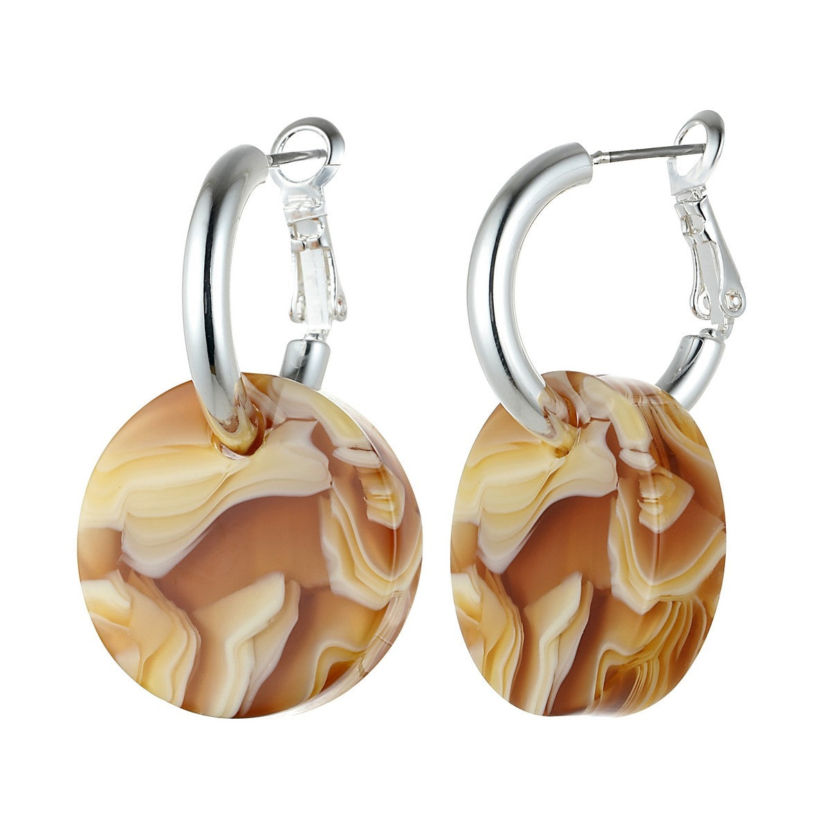 Small Disk Marble Earrings with Hoop - Coffee YK10802COF