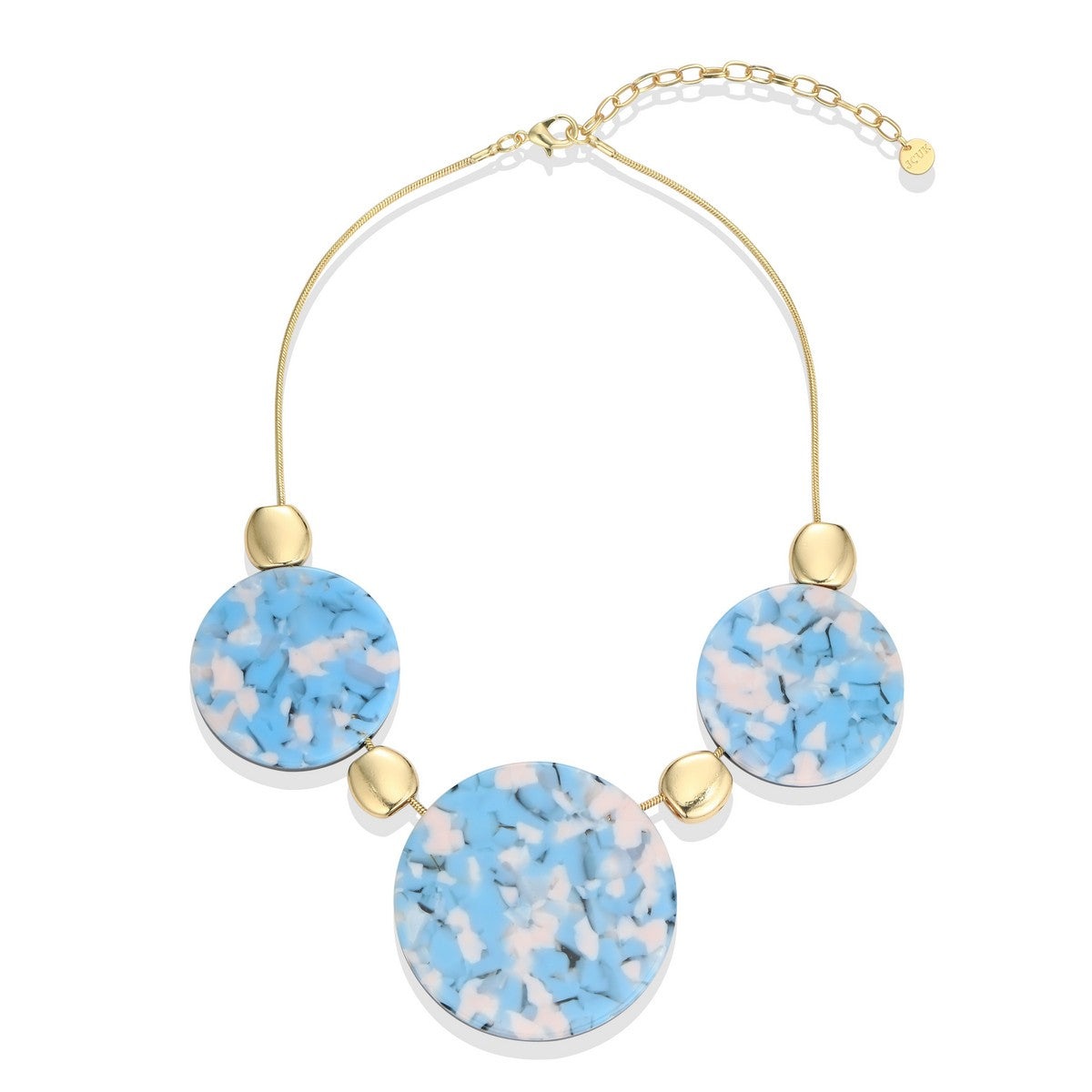 Chunky Light Blue Round Piece Statement Necklace YK12001BLU