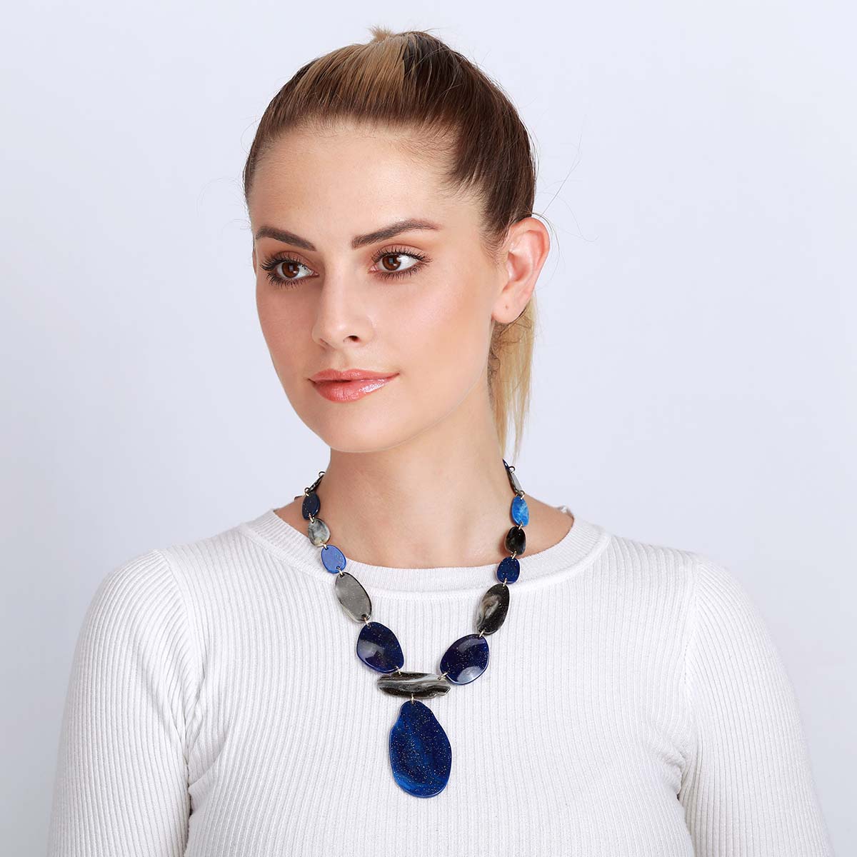Blue Acrylic Chunky Long Necklace YK21027BLU
