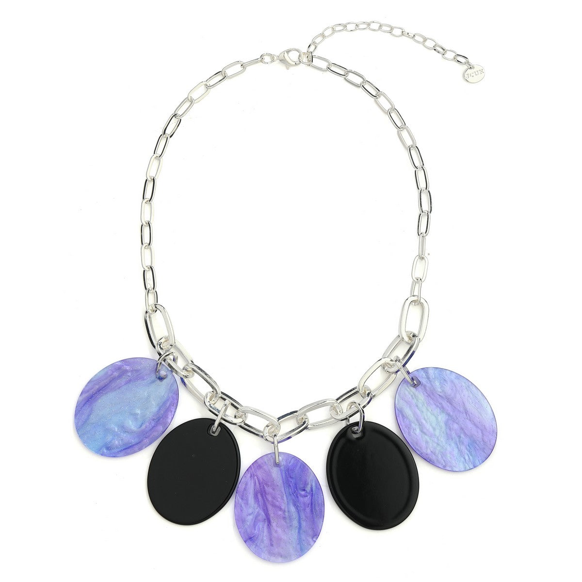 Purple Acrylic Oval Pieces Chained Necklace YK21047PUR