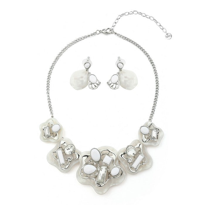 Splatter Gems Necklace Set - White (YK28016WHT)