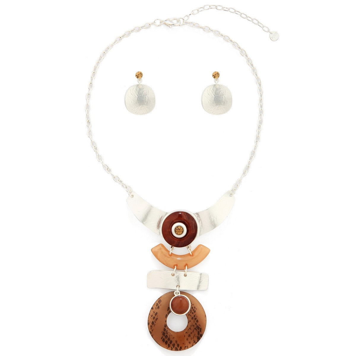 Geometric Beige and Silver Beads Necklace Set YK39020BGE