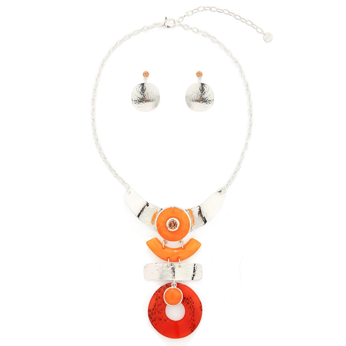 Geometric Orange and Silver Beads Necklace Set YK39020ORG