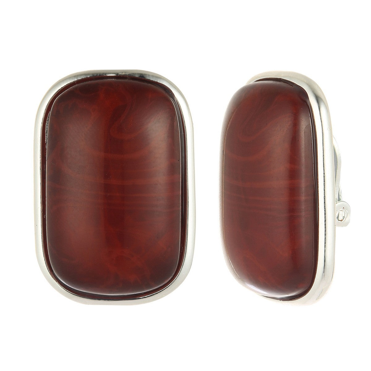 Block Clip-On Earrings - Burgundy Red (YK39805RED)