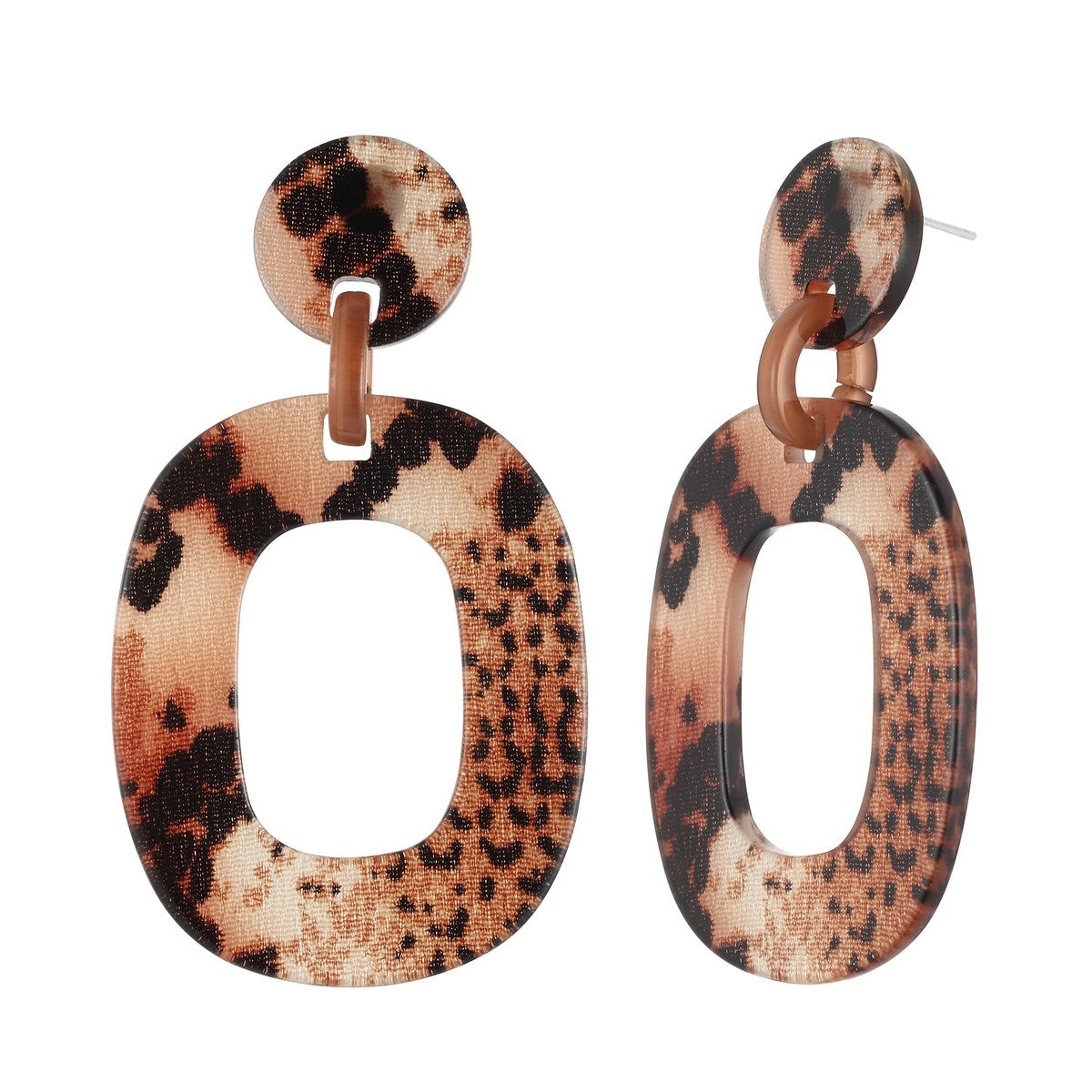Snake Print Squircle Drop Shape Earrings - Coffee (YK39810COF)