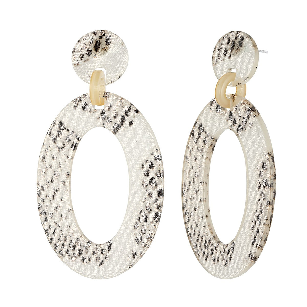 Snake Print Oval Drop Shape Earrings - Black-White (YK39811BKW)