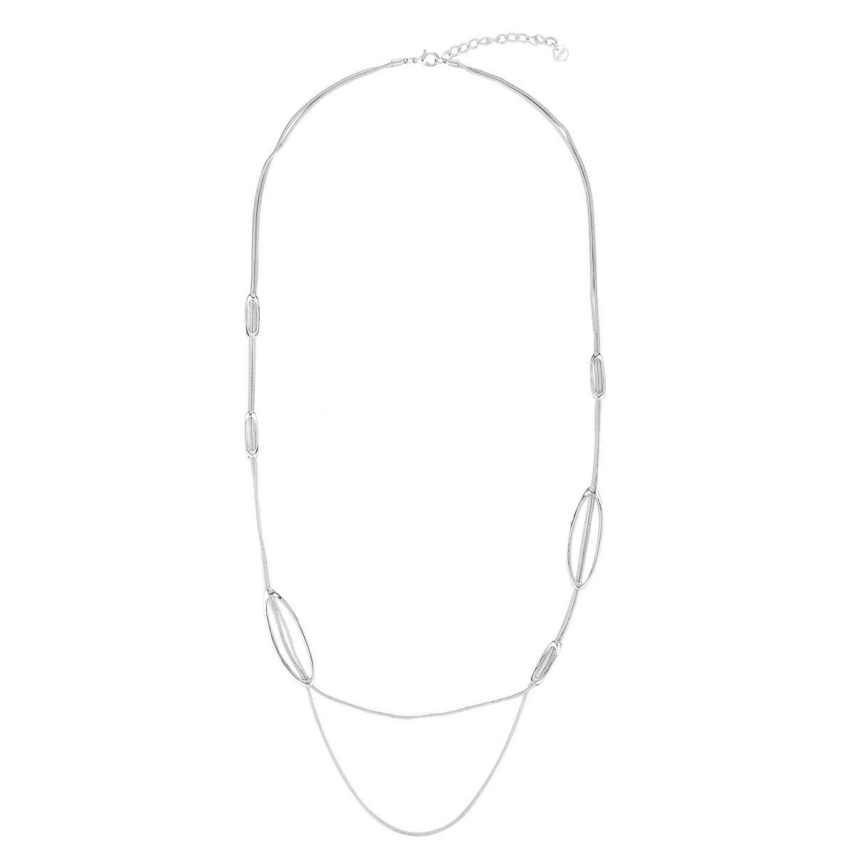 Double Strand Open Ovals Necklace - Silver (YL28014SLR)