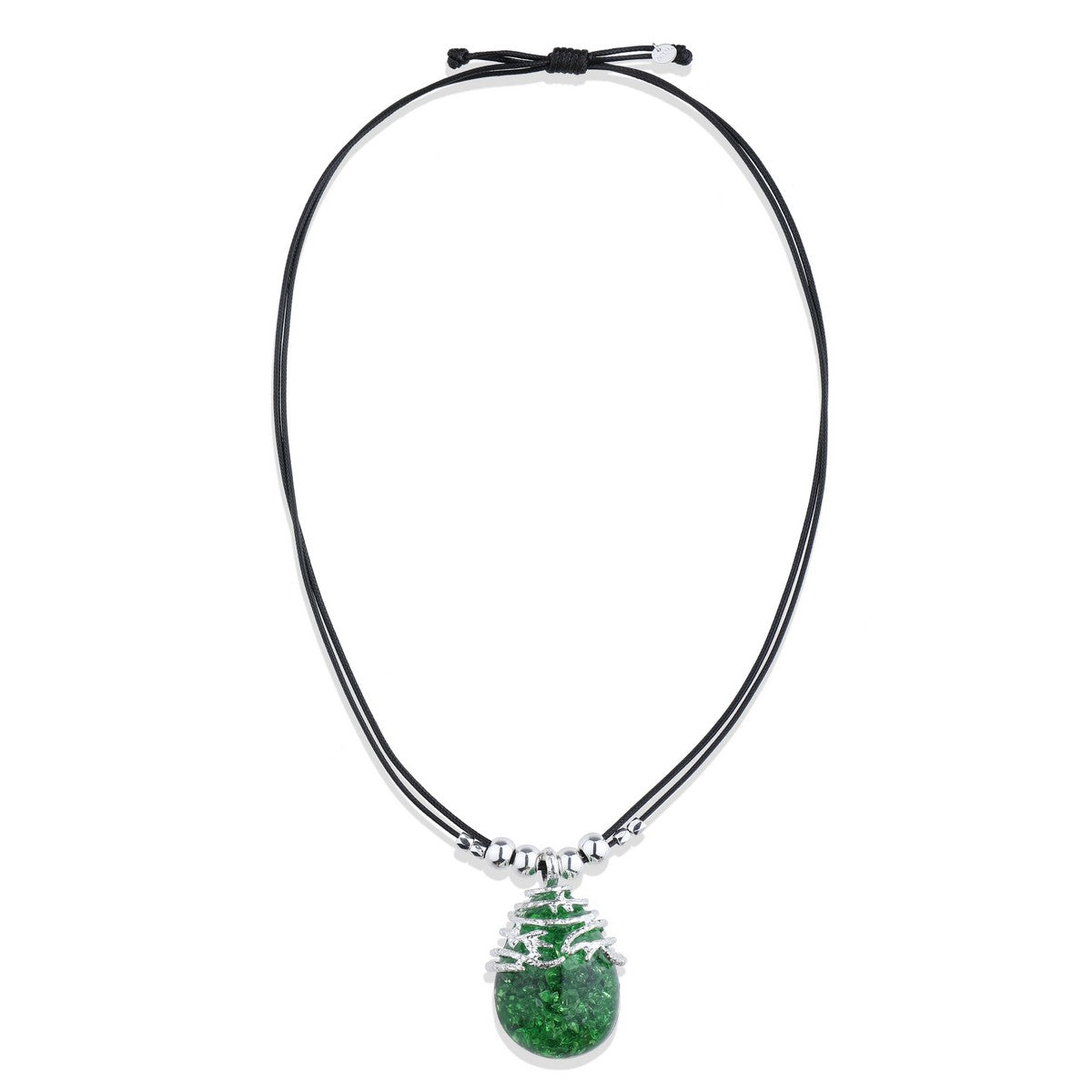 Green & Silver Oval Pendant long Necklace YN22017GRN