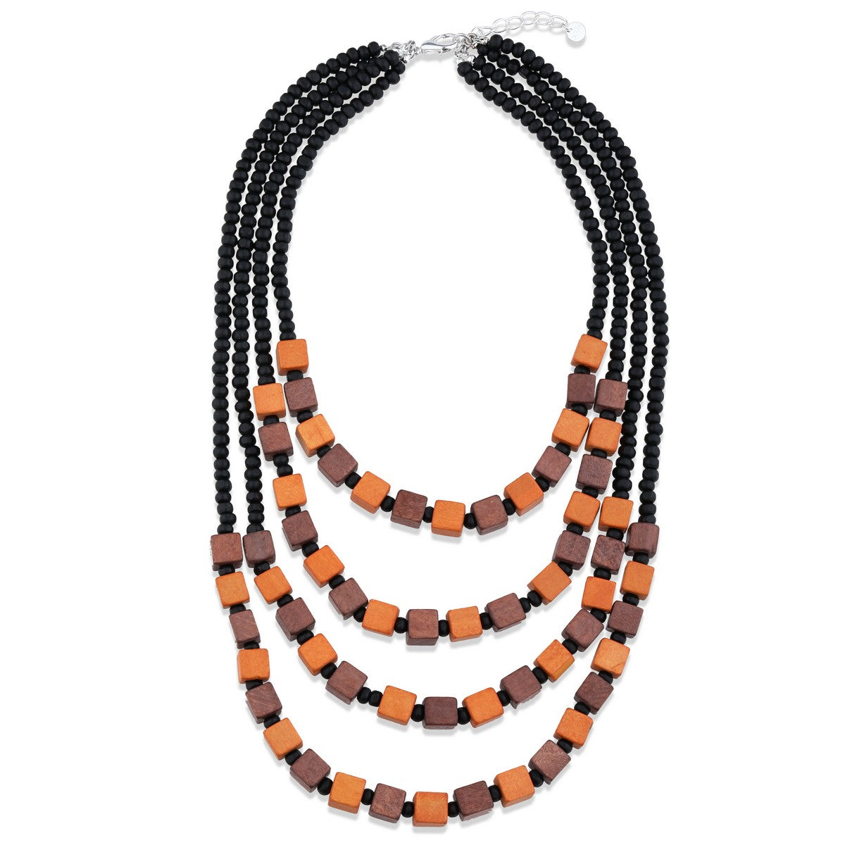 Four Layer Orange Square Beads Long Necklace YN22038ORG