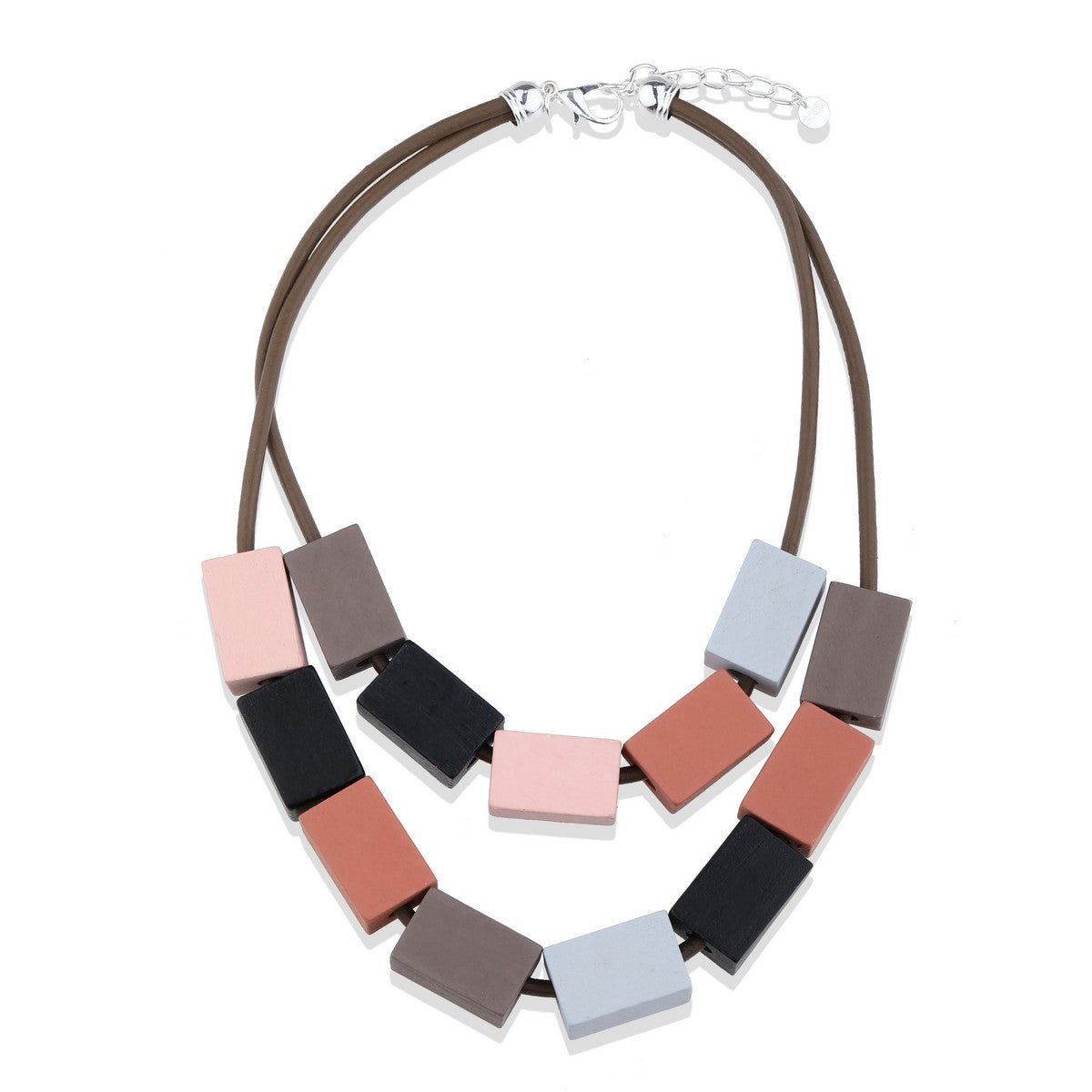Chunky Colourful Blocks Layered Necklace YN22046BGE