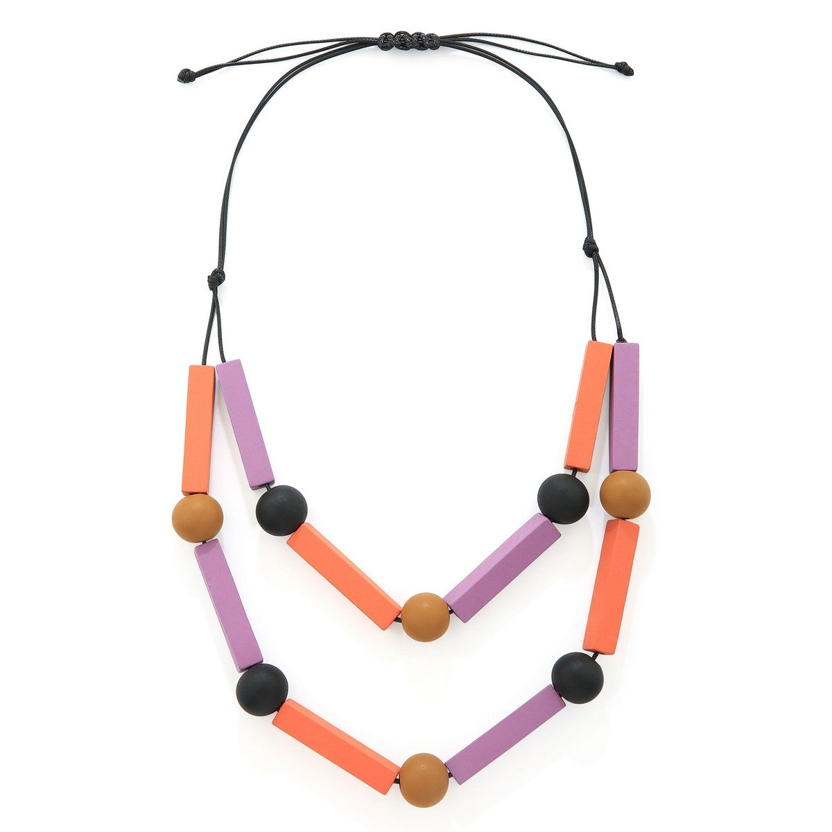 Multicolour Layered Assorted Wooden Beads Necklace YR39004MUL