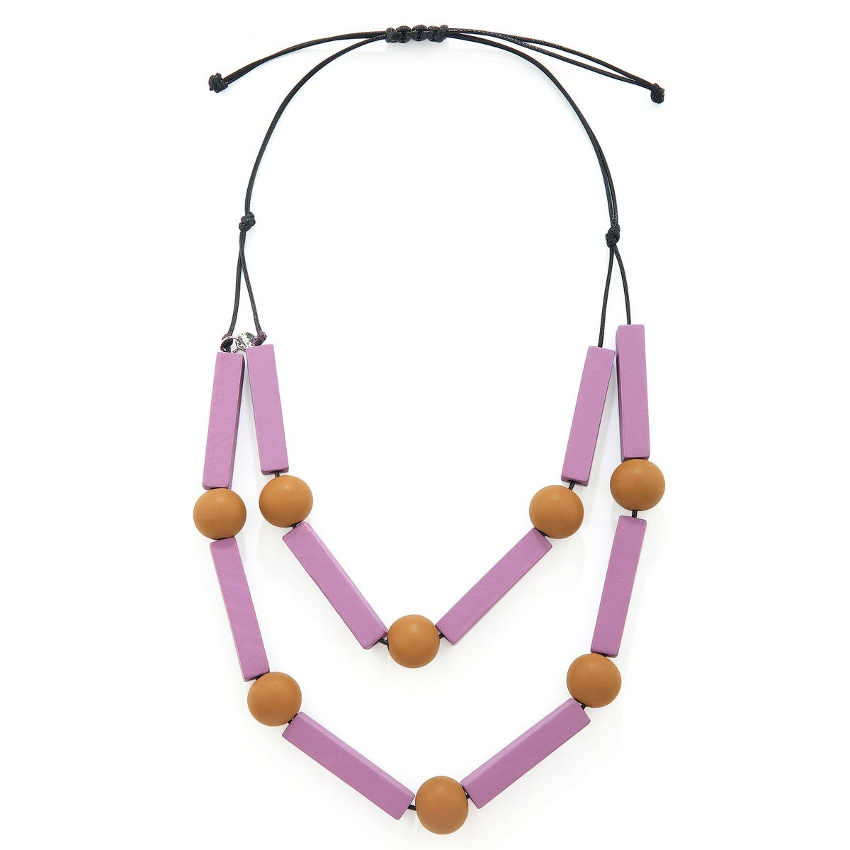 Pink Layered Assorted Wooden Beads Necklace YR39004MUS