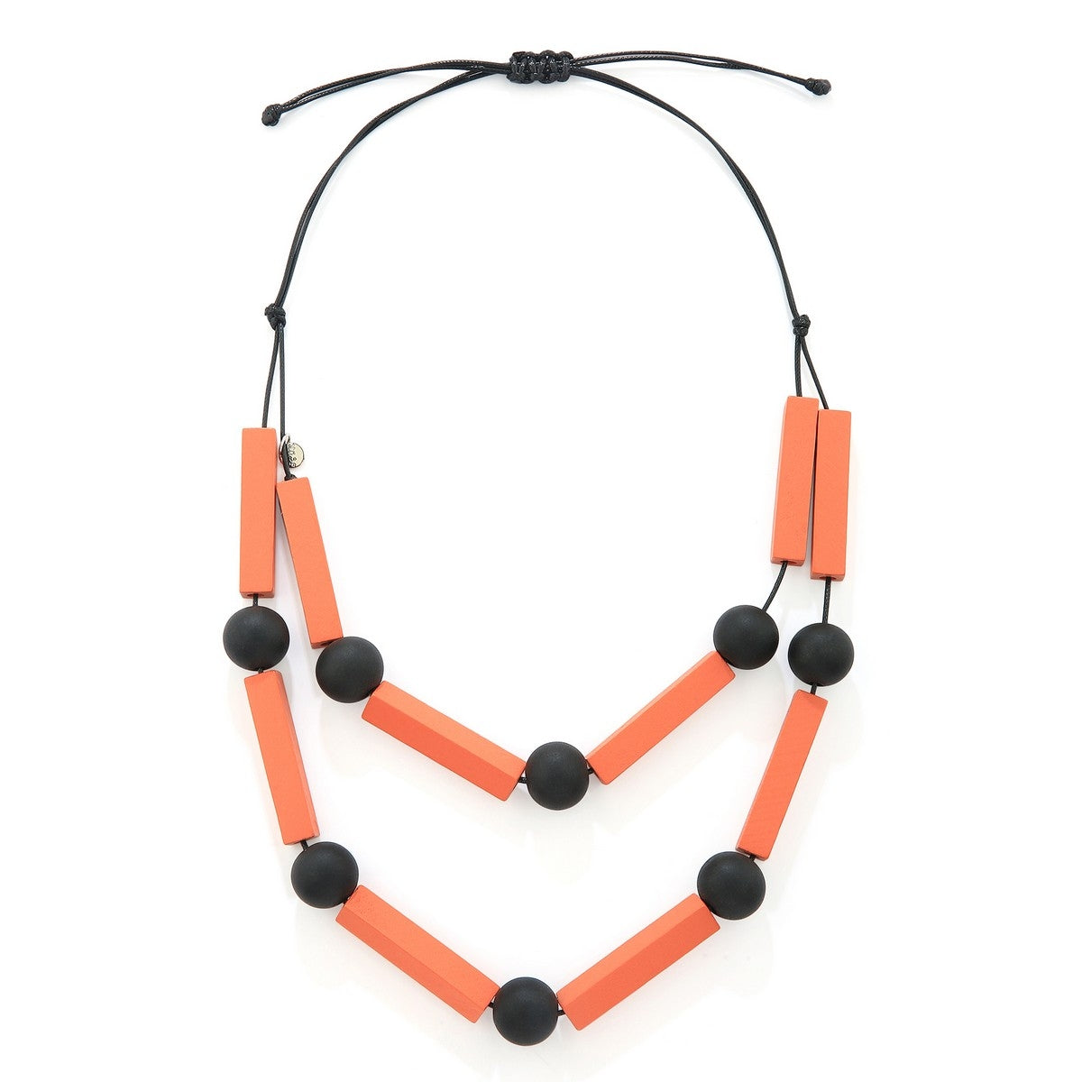 Orange Layered Assorted Wooden Beads Necklace YR39004ORG