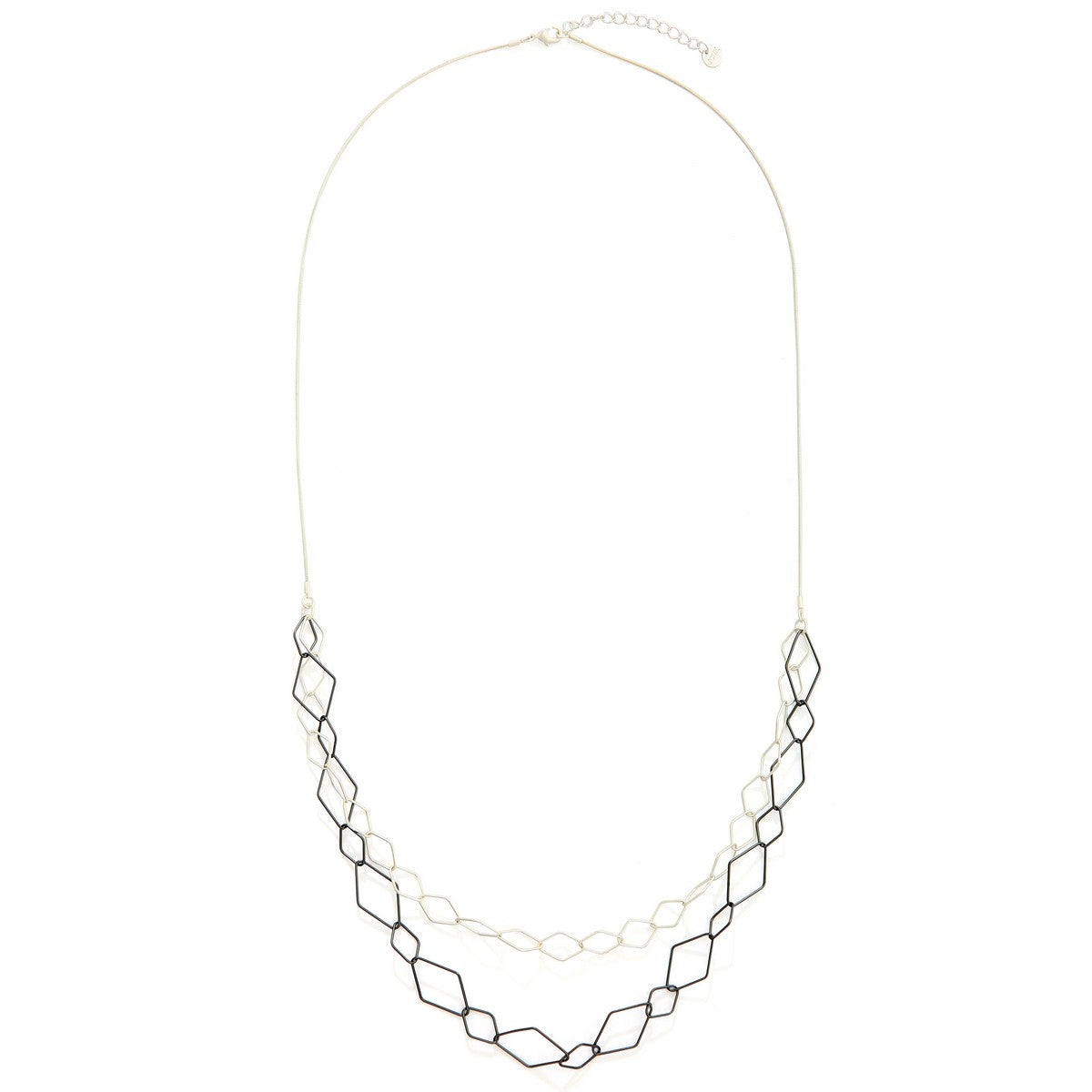 Open Diamond Chain Necklace - Silver-Black (YS39004BLK)