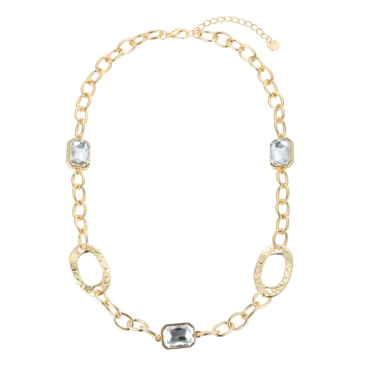 Gold Chain Link Necklace with Rings and Gems YT22002YGD