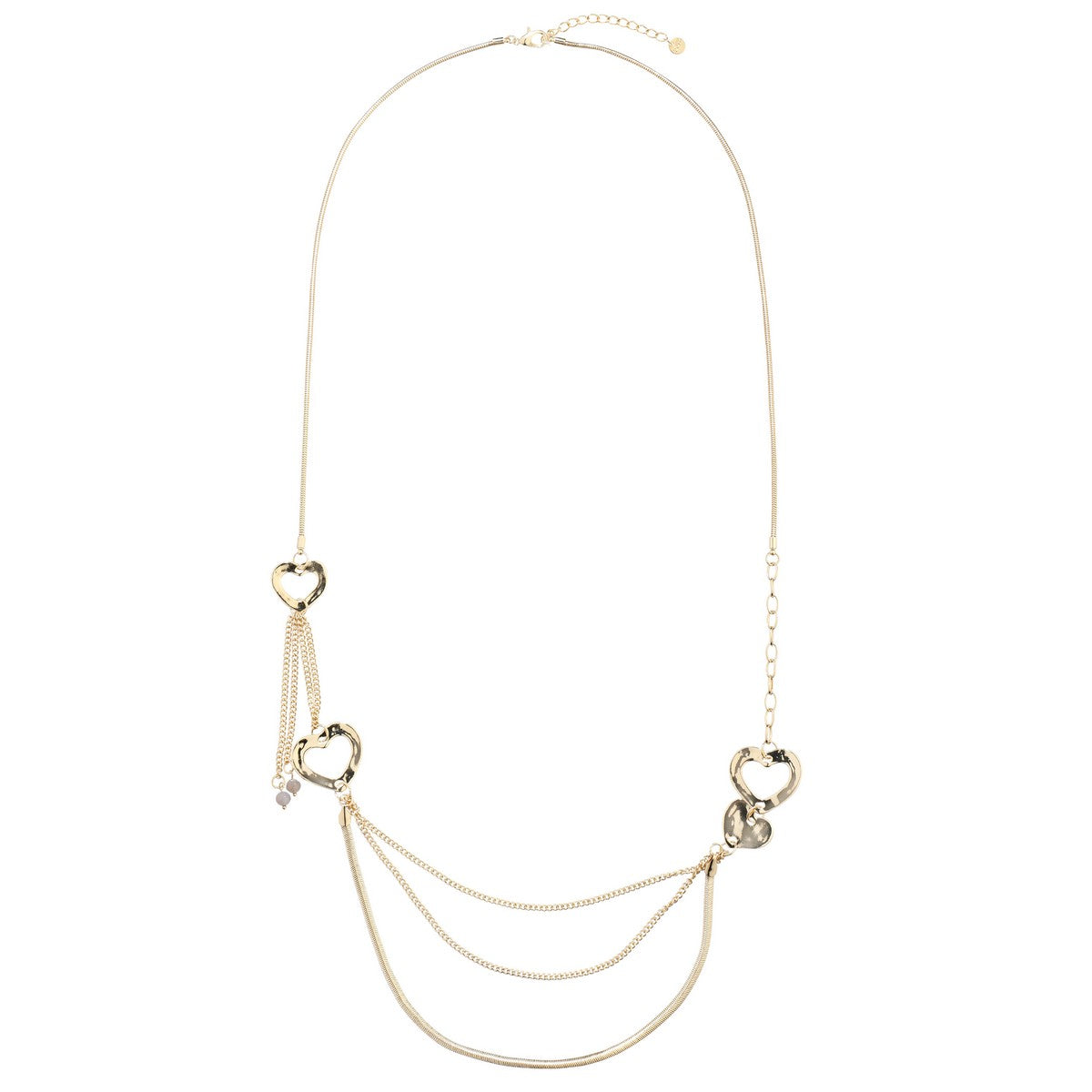 Gold Layered Long Metal Chain Necklace with Hearts YT22003YGD