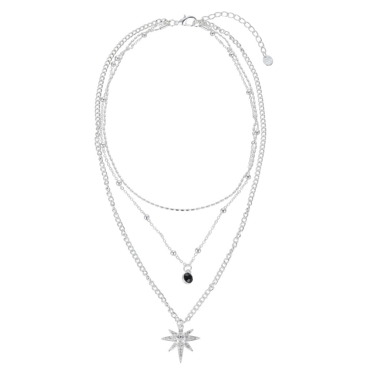 Silver Diamante Star Pendant Layered Short Necklace YT22016SLR