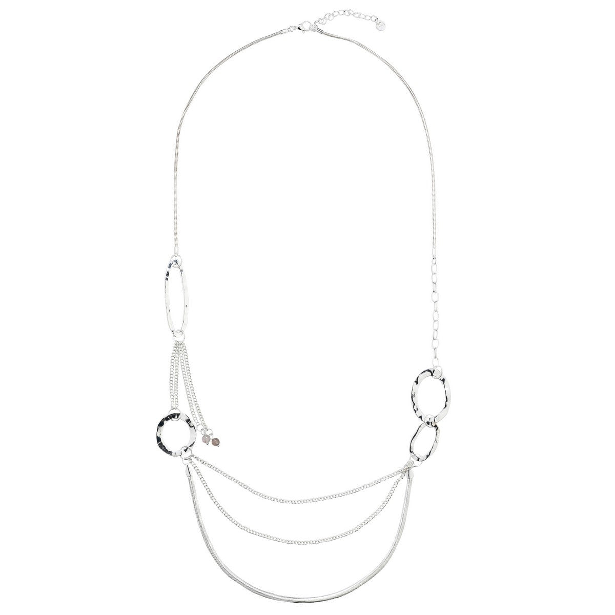 Silver Layered Long Necklace with Ring Detail YT22020SLR