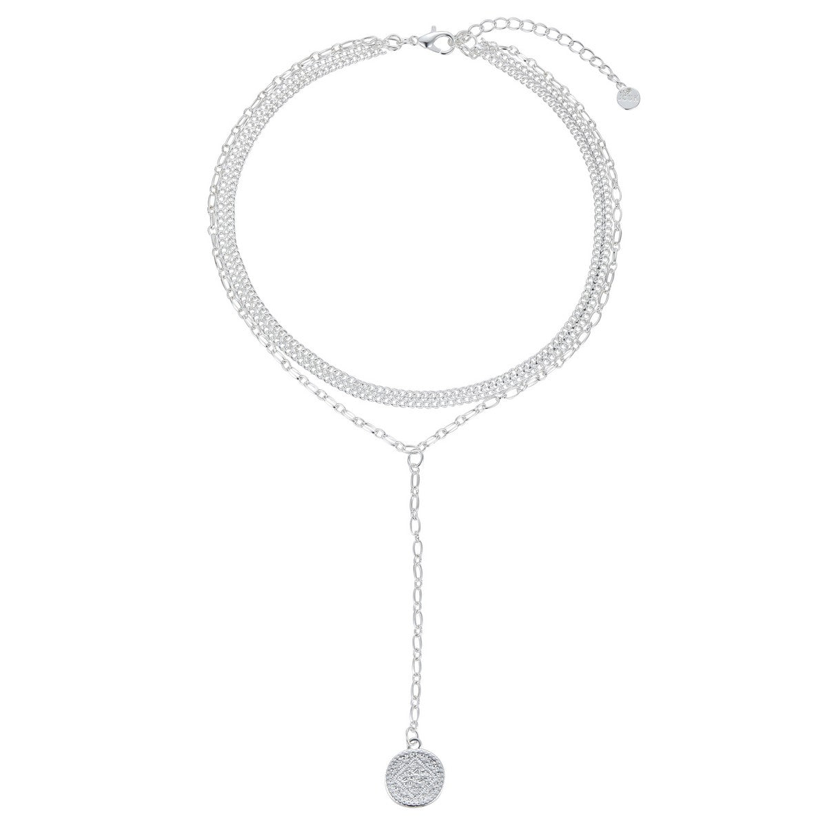 Silver Multi-Layer Long Necklace with Detailed Pendant YT22024SLR