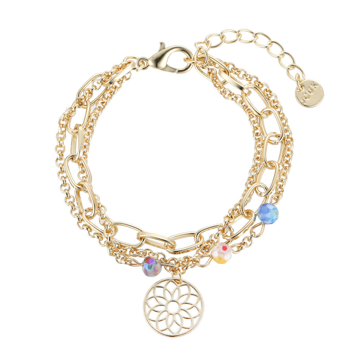 Gold Hollowed Flower Charm Layered Bracelet YT22907YGD