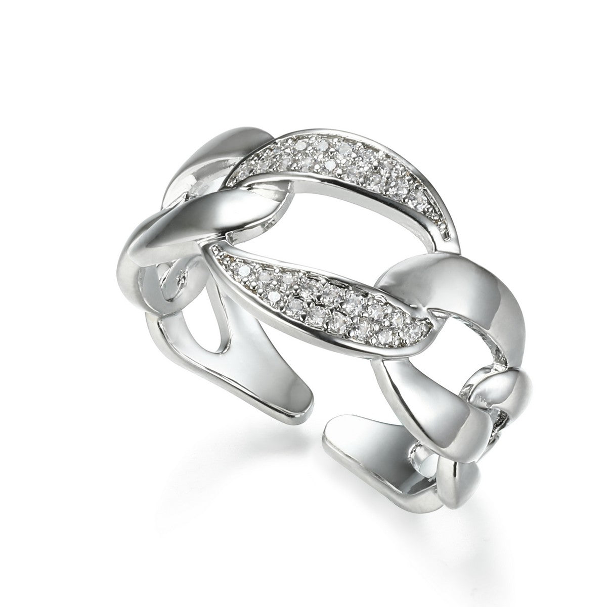 Silver Interlocked Open Ring with Diamantes YV21001SLR