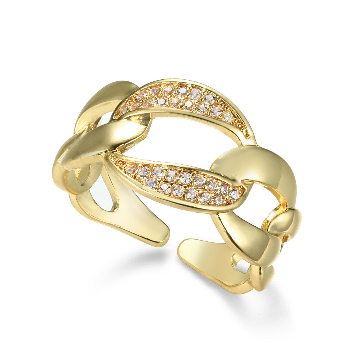 Gold Interlocked Open Ring with Diamantes YV21001YGD