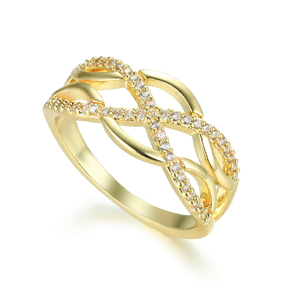 Gold Layered Band Crisscross Ring with Diamante YV21002YGD